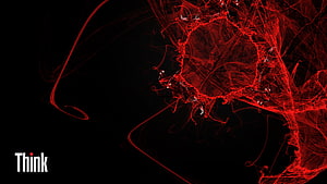 Abstract Red Fractal Art on Black Background with Think Logo HD wallpaper