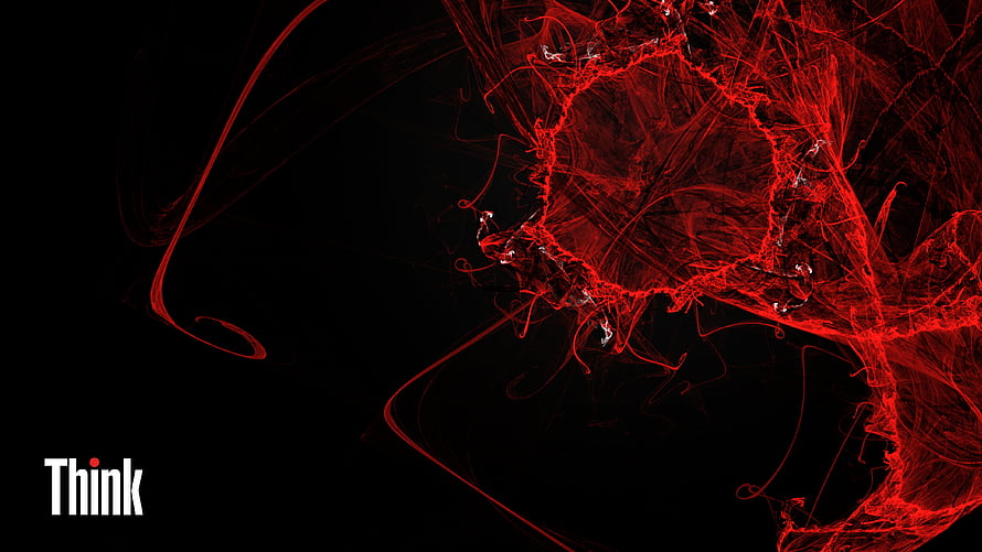 Abstract Red Fractal Art on Black Background with Think Logo HD wallpaper