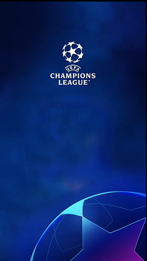 UEFA Champions League Official Logo on Dark Blue Background with Geometric Soccer Ball Design HD phone wallpaper