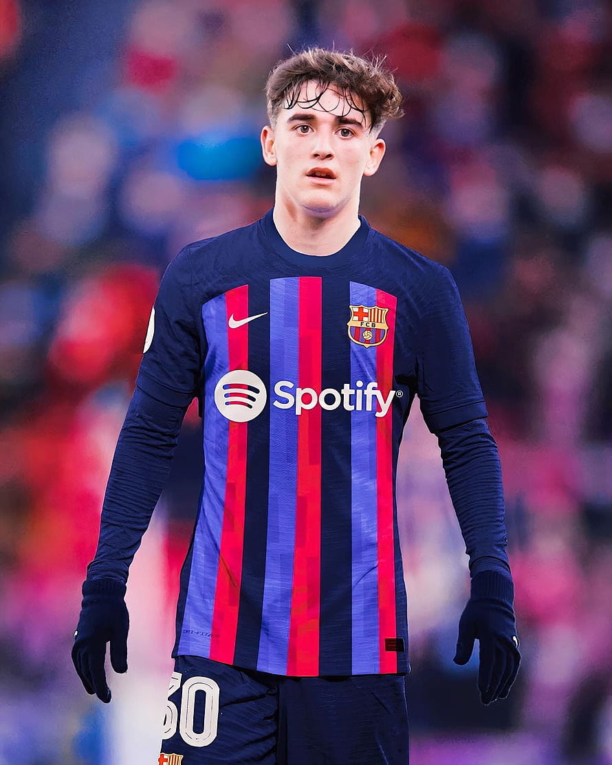 Gavi in FC Barcelona Home Kit with Spotify Sponsorship on the Pitch HD phone wallpaper