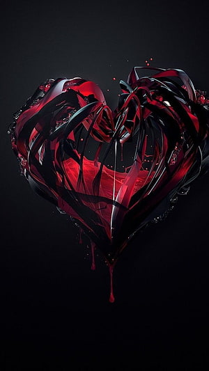 Glossy Crimson Heart Sculpture with Liquid Drips on Black Background HD phone wallpaper