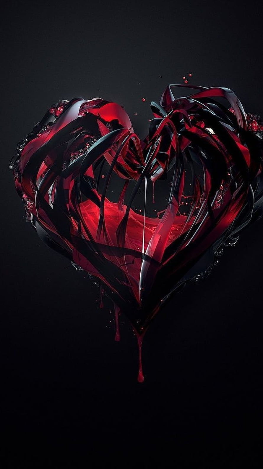 Glossy Crimson Heart Sculpture with Liquid Drips on Black Background HD phone wallpaper