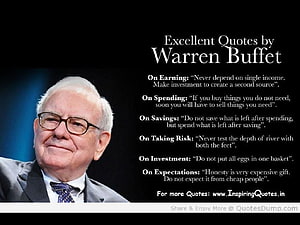 Warren Buffett Portrait with Investment and Financial Wisdom Quotes on Black Background HD wallpaper