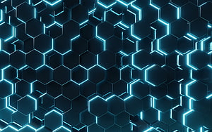 Futuristic Blue Neon Hexagon Grid Abstract Technology Background HD wallpaper
