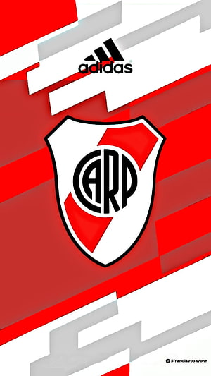 River Plate Club Crest with Adidas Logo on Red and White Diagonal Stripes HD phone wallpaper