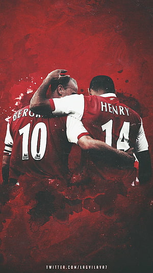 Arsenal Legends Bergkamp and Henry Embracing in Classic Red and White Stripes HD phone wallpaper