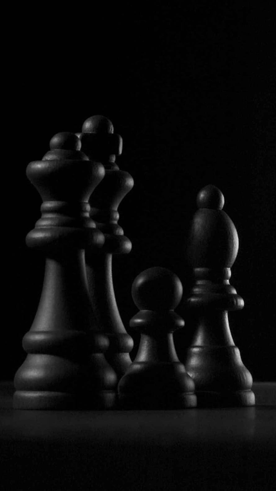 Dramatic Black and White Chess Pieces in Low Key Studio Lighting HD phone wallpaper