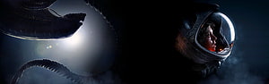 Alien Xenomorph and Astronaut in Dark Space HD wallpaper