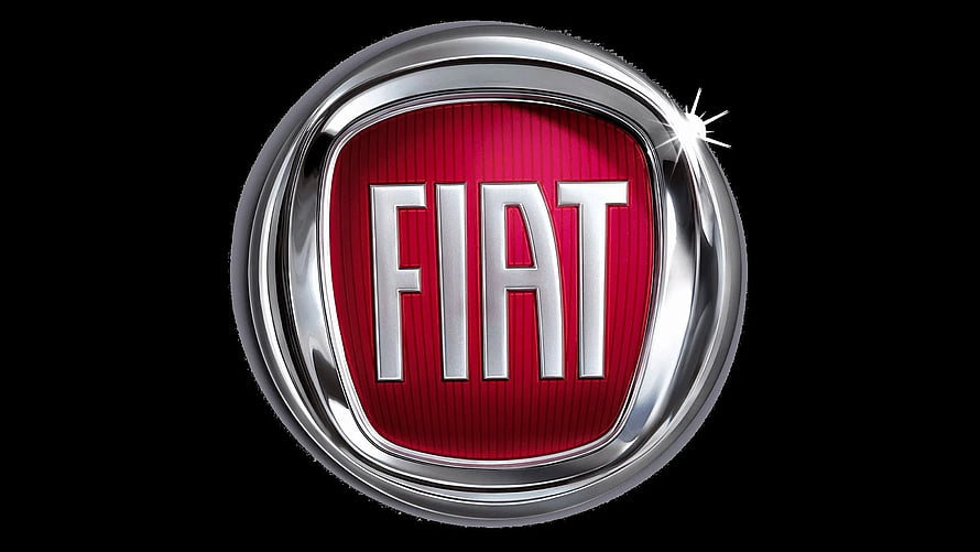 Fiat Automotive Brand Emblem with Chrome Ring and Red Shield on Black Background HD wallpaper