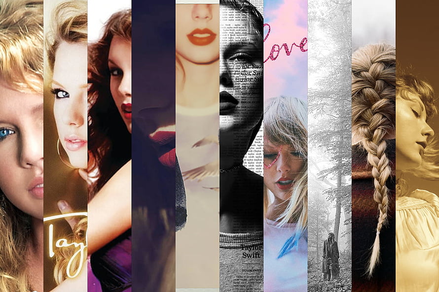 Taylor Swift Album Cover Collage Poster Featuring Multiple Eras and Portraits HD wallpaper
