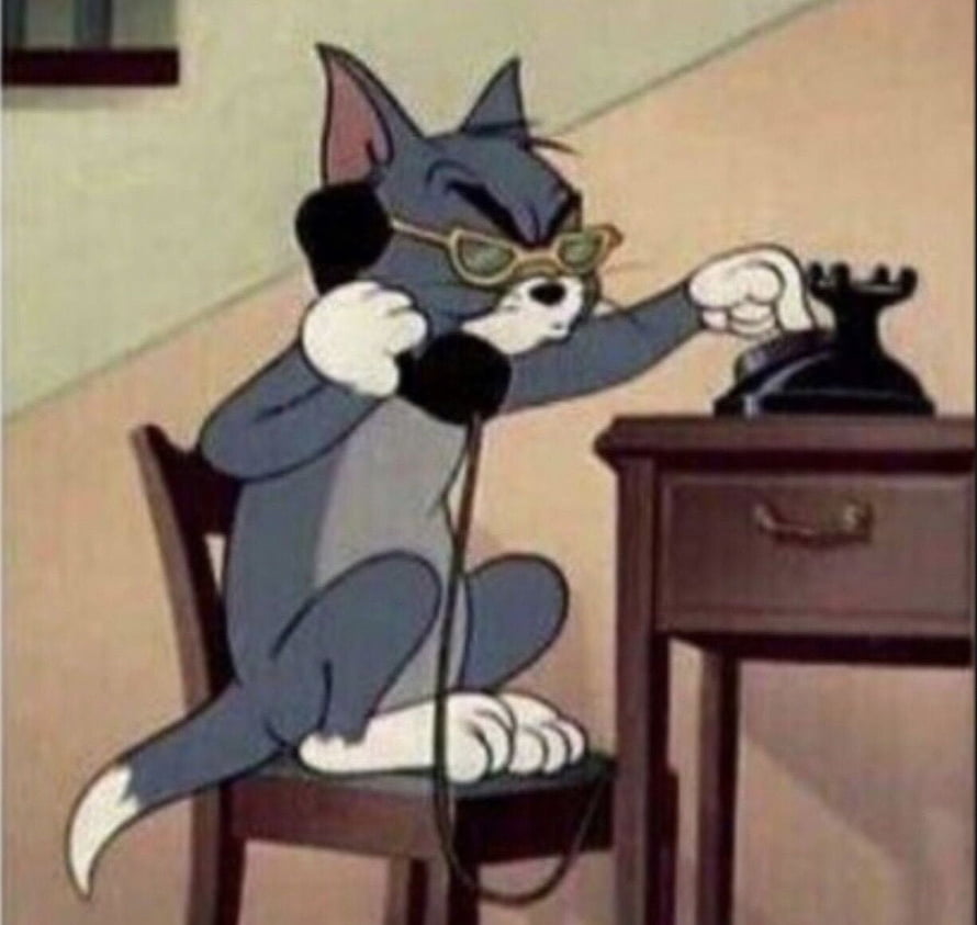 Tom from Tom and Jerry wearing sunglasses and using a vintage rotary telephone in a classic cartoon scene HD wallpaper
