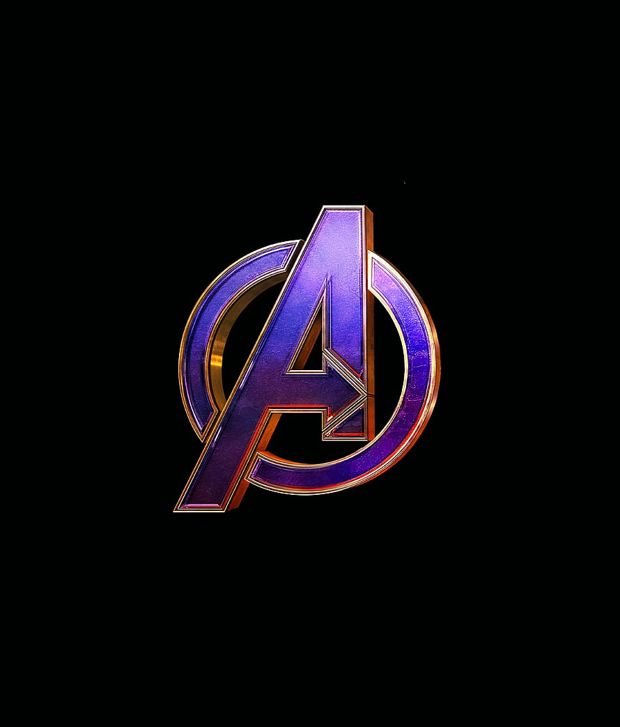 Avengers Endgame Logo Wallpaper - Purple and Gold Metallic A Symbol on Black Background HD phone wallpaper