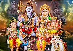 Hindu Family Portrait of Lord Shiva, Parvati, Ganesha, Kartikeya, and Hanuman, full size Shiv Parivar . Shiv Parivar, Cute Shiva HD wallpaper