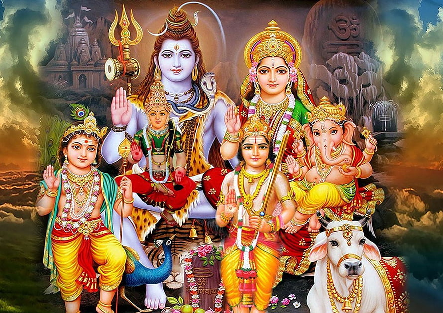 Hindu Family Portrait of Lord Shiva, Parvati, Ganesha, Kartikeya, and Hanuman, full size Shiv Parivar . Shiv Parivar, Cute Shiva HD wallpaper