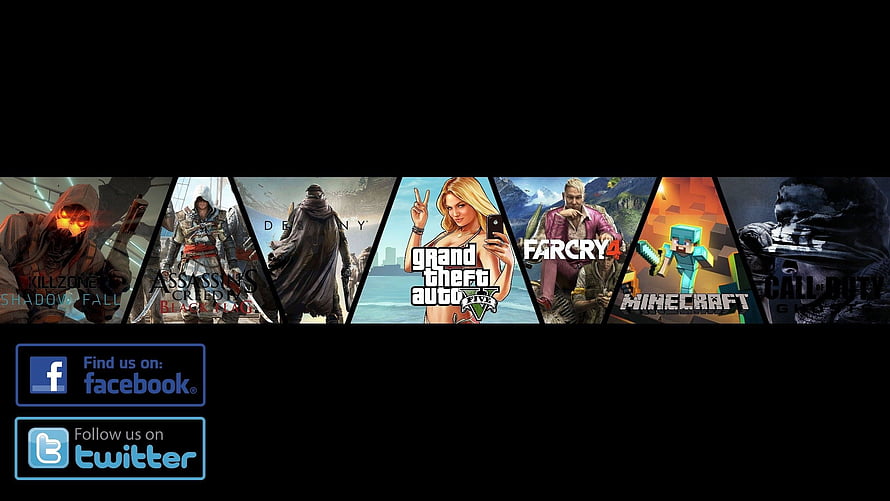 Gaming Banner Featuring Killzone, Assassin's Creed, Destiny, GTA V, Far Cry 4, Minecraft, and Call of Duty HD wallpaper