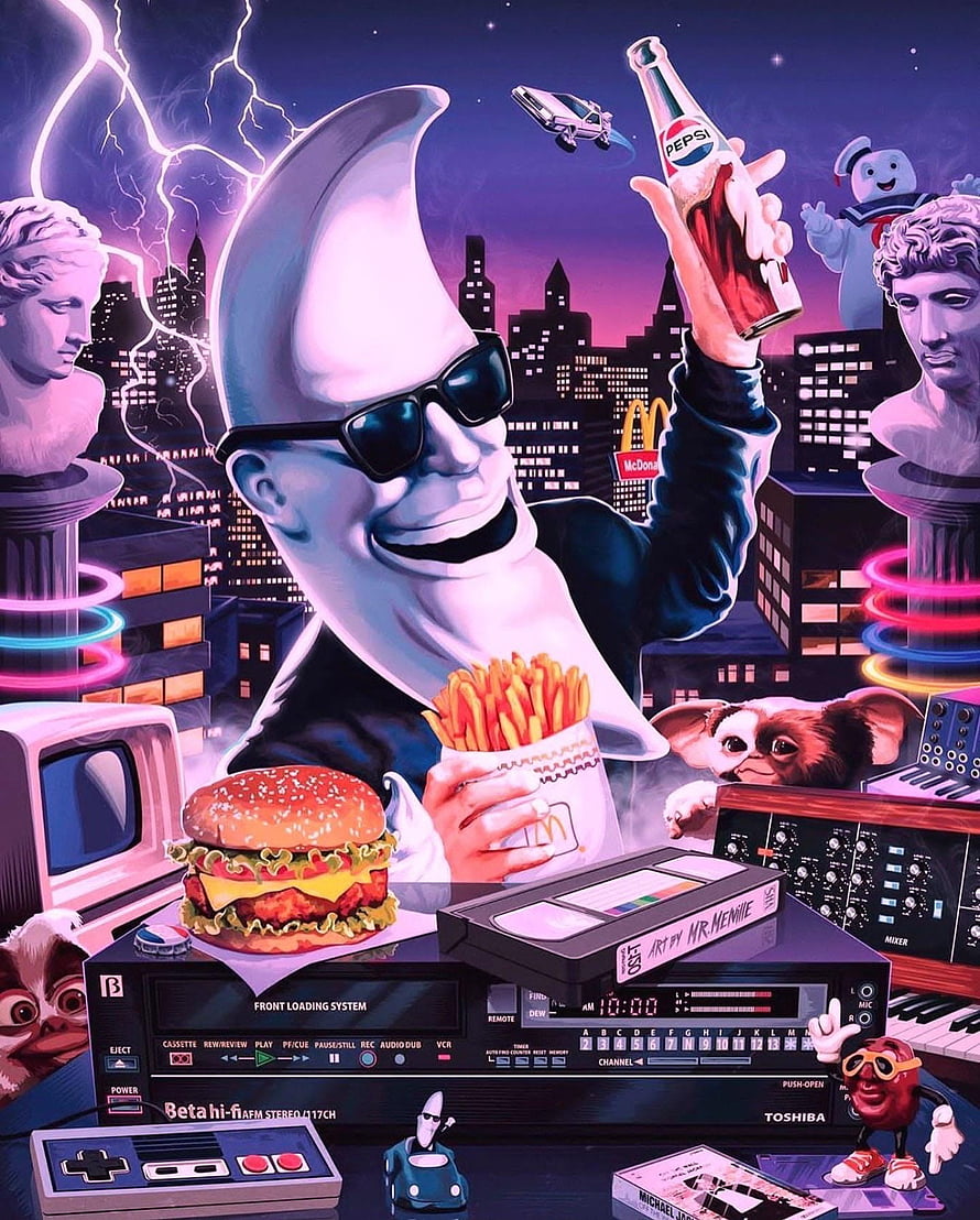 Mac Tonight Retro Pop Art Illustration with Fast Food and 80s Tech HD phone wallpaper