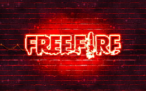 Garena Free Fire Neon Sign Logo on Red Brick Wall Background HD wallpaper