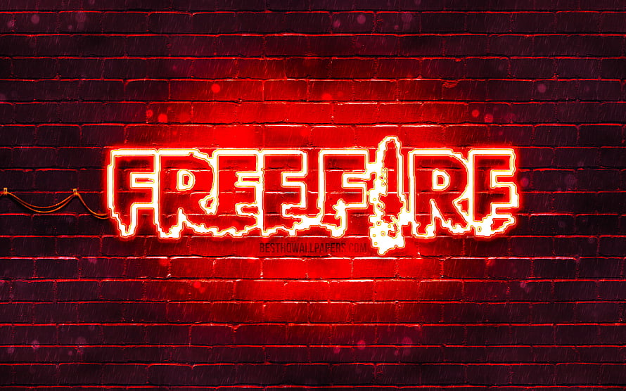 Garena Free Fire Neon Sign Logo on Red Brick Wall Background HD wallpaper