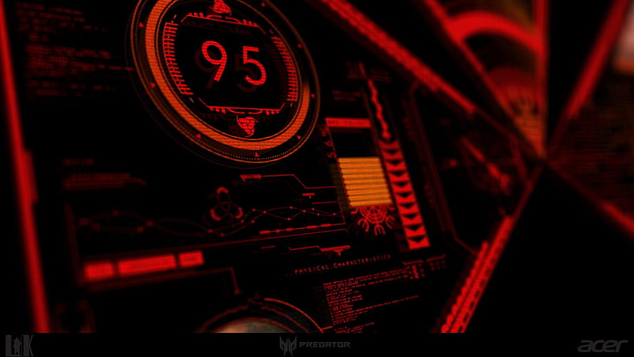 Acer Predator Gaming Monitor Displaying Red Futuristic HUD Interface HD wallpaper