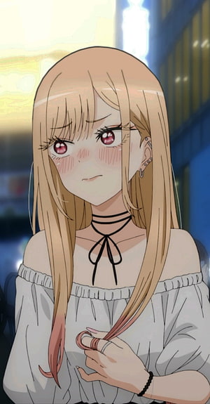 Marin Kitagawa Anime Character Portrait with Blushing Expression and Long Blonde Hair HD phone wallpaper