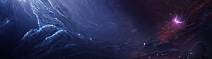 Dark Fantasy Landscape With Glowing Purple Nebula And Jagged Blue Mountains HD wallpaper