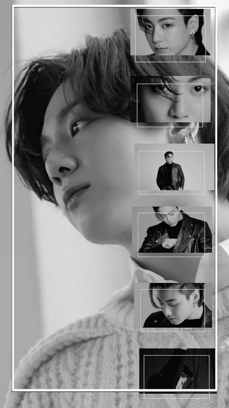 Jungkook BTS Black and White Portrait Collage with Multiple Framed Photos HD phone wallpaper