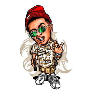 MC Stan Vector Illustration: Stylized Rapper in Red Beanie and Green Sunglasses HD phone wallpaper