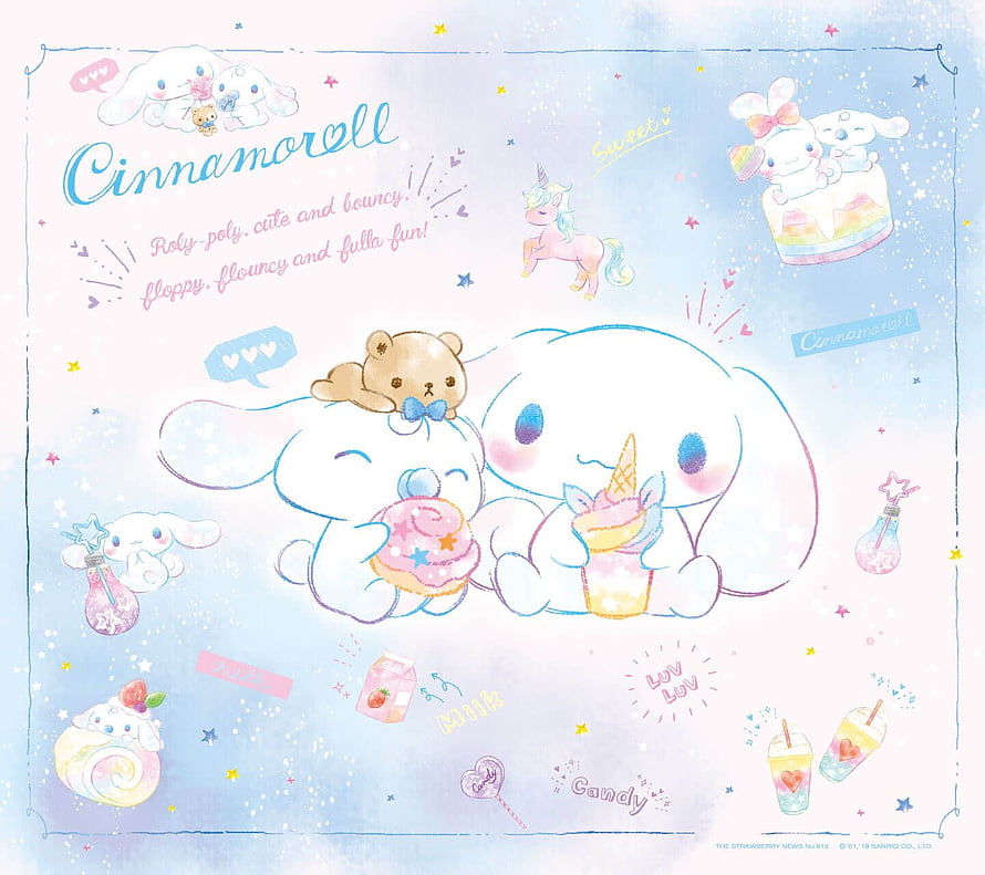 Cinnamoroll Kawaii Illustration with Pastel Candy and Unicorn Theme HD wallpaper