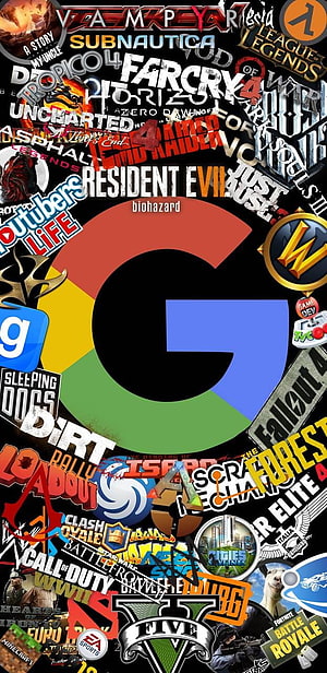 Google Play Store Logo Surrounded by Popular Video Game Logos and Titles HD phone wallpaper