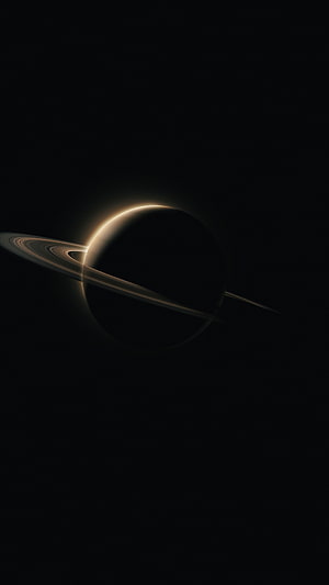 Saturn with glowing rings set against a deep black space background HD phone wallpaper