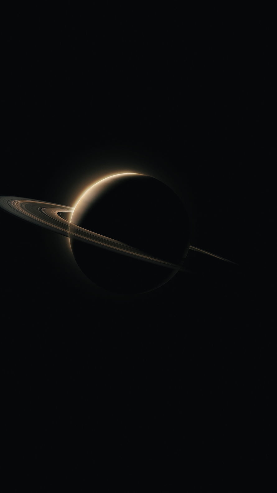 Saturn with glowing rings set against a deep black space background HD phone wallpaper