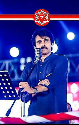 Pawan Kalyan Speaking at Political Rally with Microphone and Party Symbol HD phone wallpaper