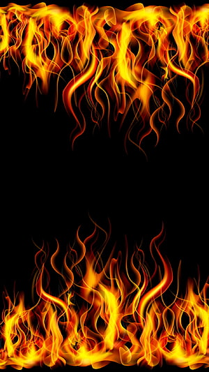 Vibrant Orange and Yellow Flames on Black Background HD phone wallpaper