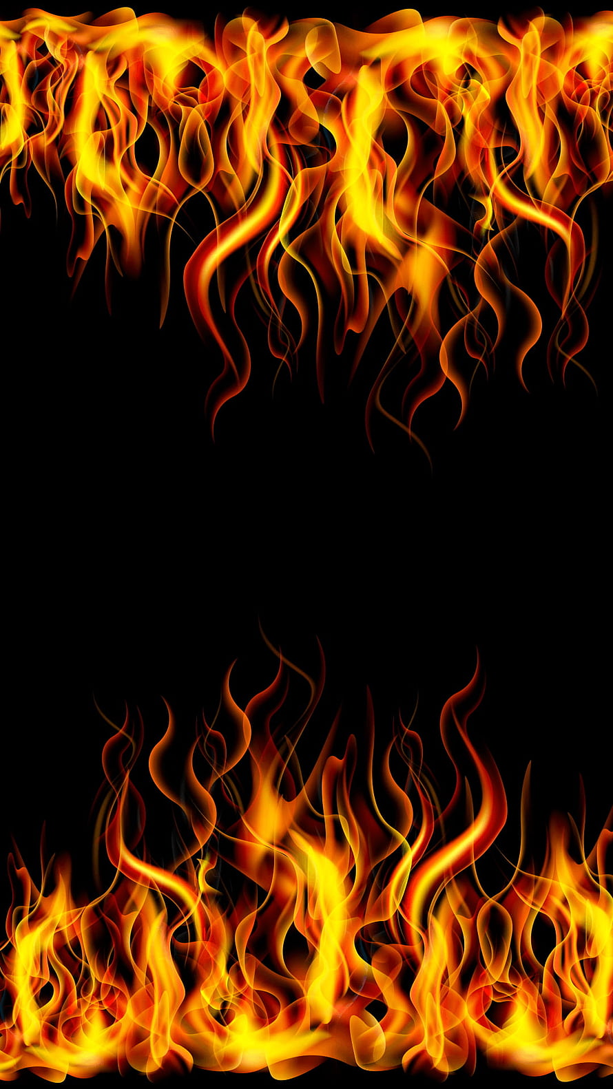 Vibrant Orange and Yellow Flames on Black Background HD phone wallpaper
