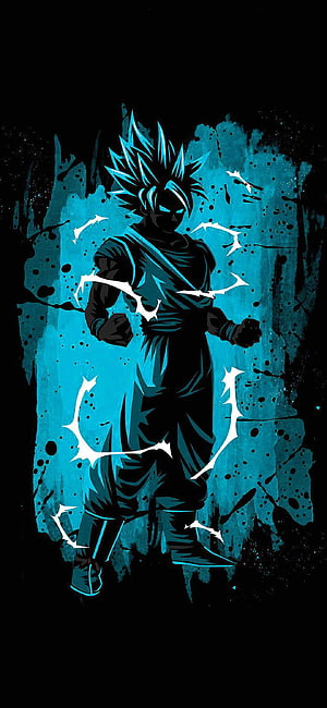 Goku Super Saiyan Blue silhouette with electric aura and dark background HD phone wallpaper
