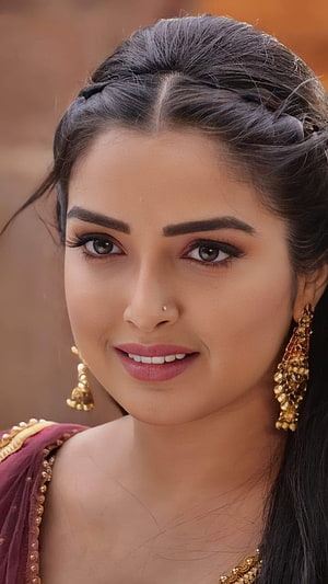 Amrapalli Dubey in Traditional Indian Attire with Gold Jewelry and Braided Hair HD phone wallpaper