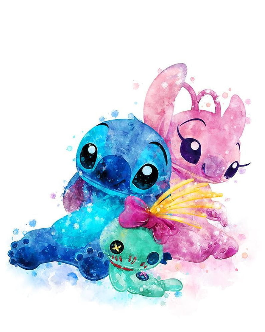 Stitch Angel and Scrump Watercolor Illustration HD phone wallpaper