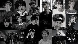 BTS Black and White Photo Collage Wallpaper Featuring All Members HD wallpaper