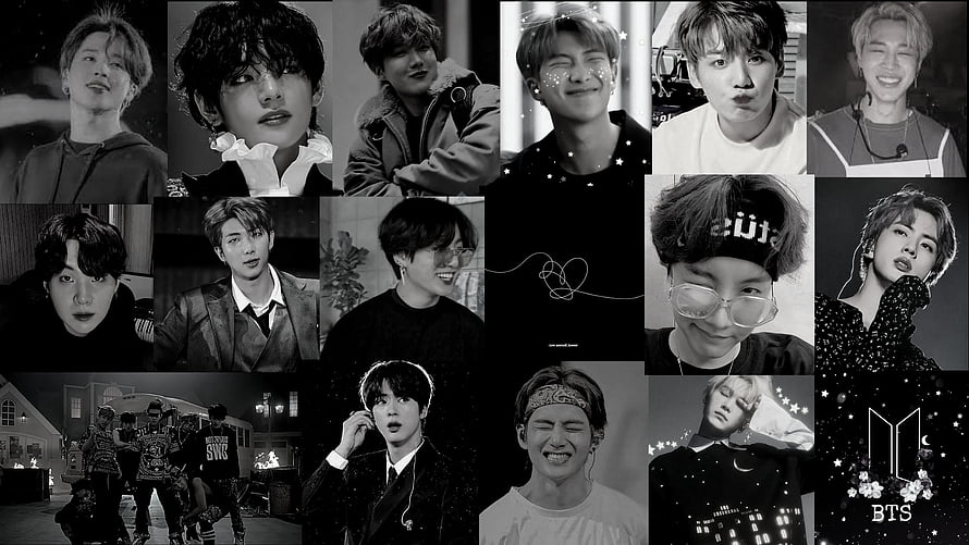 BTS Black and White Photo Collage Wallpaper Featuring All Members HD wallpaper