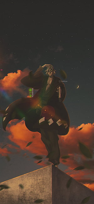 Urahara Kisuke Bankai Bleach Anime Character Standing on Rooftop at Night HD phone wallpaper
