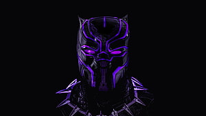 Black Panther Glowing Purple Mask and Armor on Black Background HD wallpaper