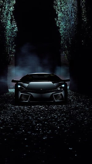 Matte Black Lamborghini Aventador in Dark Forest Night HD phone wallpaper