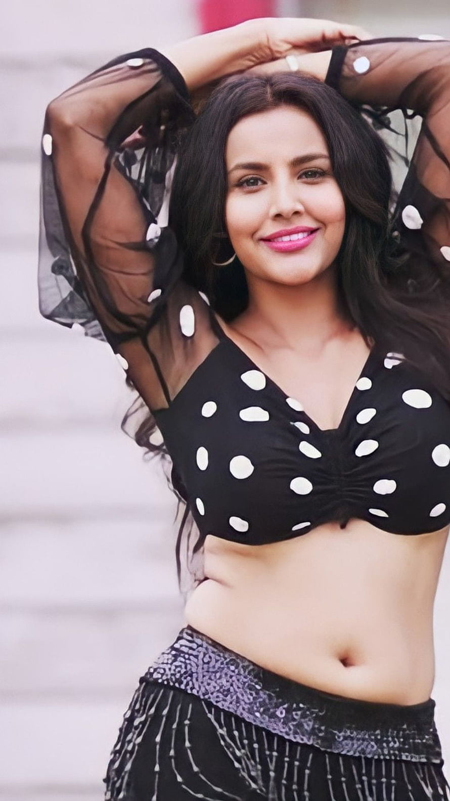 Priya Anand in Black Polka Dot Crop Top and Sequined Skirt HD phone wallpaper