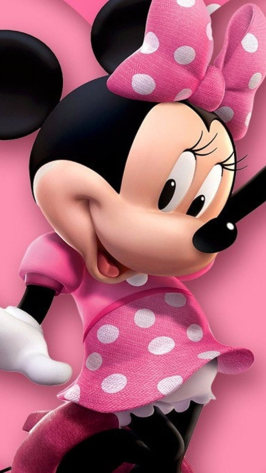Minnie Mouse in Pink Polka Dot Dress and Bow on Soft Pink Background HD phone wallpaper