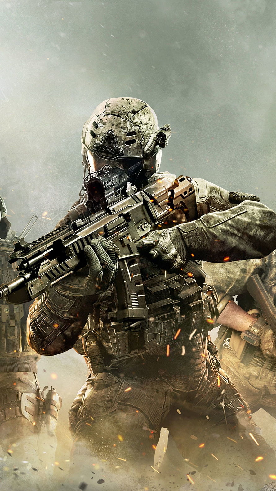 Special Forces Soldier in Tactical Gear Holding Assault Rifle Amidst Sparks and Smoke HD phone wallpaper