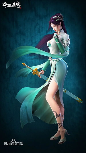Queen Medusa from Battle Through the Heavens in Elegant Green Dress Holding Sword HD phone wallpaper