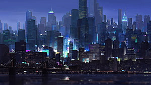 Cyberpunk Cityscape at Night with Neon Lights and Futuristic Skyscrapers HD wallpaper