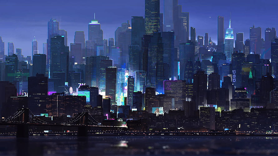 Cyberpunk Cityscape at Night with Neon Lights and Futuristic Skyscrapers HD wallpaper