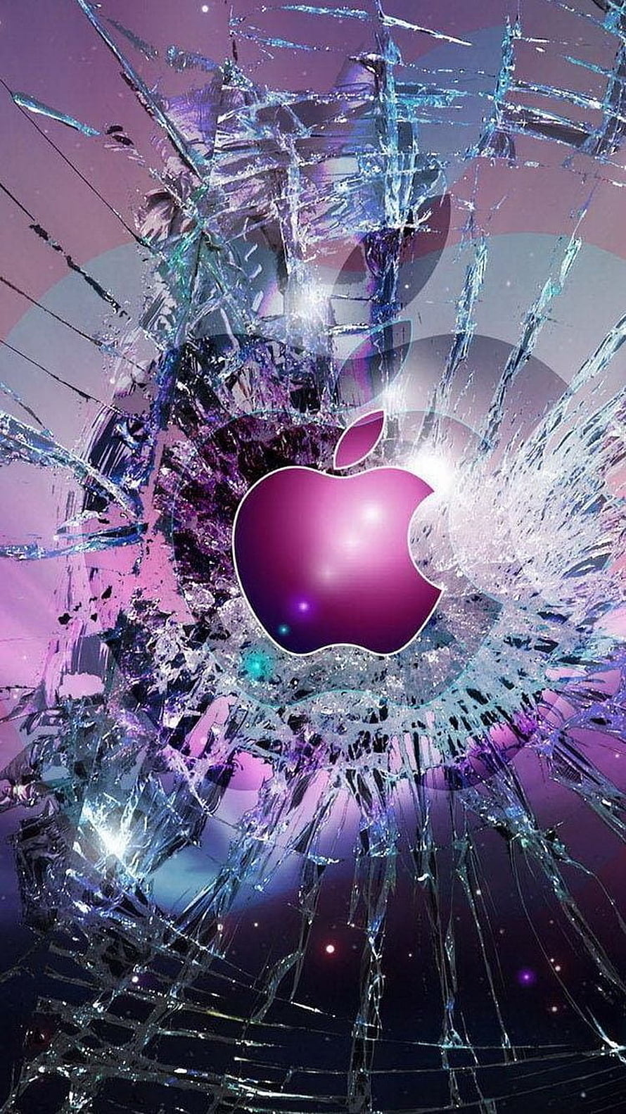 Apple Logo Shattered Glass Effect with Purple and Blue Neon Glow HD phone wallpaper