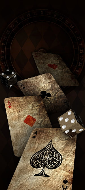 Vintage Four Aces Playing Cards With Dice And Roulette Wheel Background HD phone wallpaper